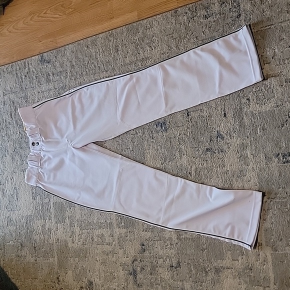 White straight leg Baseball Pants with stripe - Picture 1 of 7